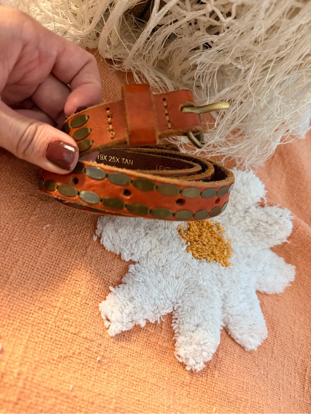 Women’s Rust Brown Leather Studded Belt